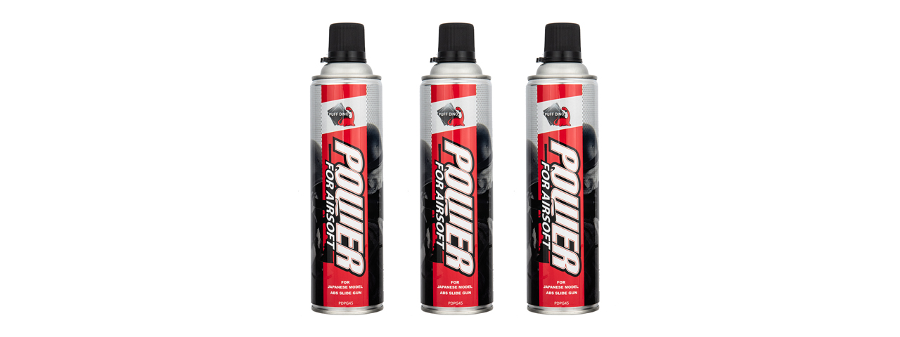 Puff Dino 450ml Green Gas Can for Japanese & ABS Slide Pistols (Pack of 3) - Click Image to Close