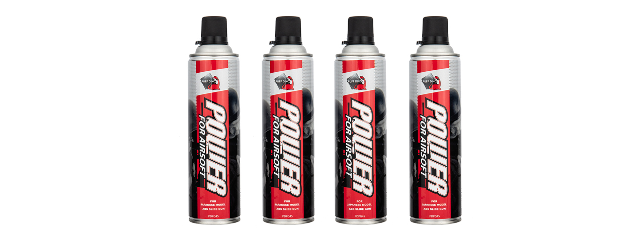 Puff Dino 450ml Green Gas Can for Japanese & ABS Slide Pistols (Pack of 4) - Click Image to Close