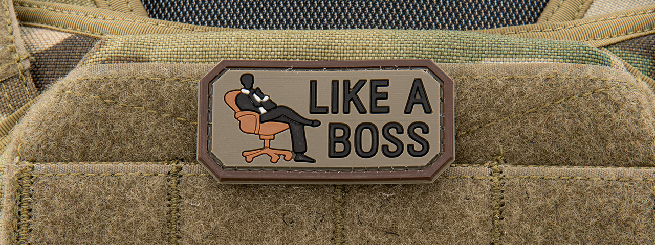 "Like a Boss" PVC Patch (Color: Brown) - Click Image to Close