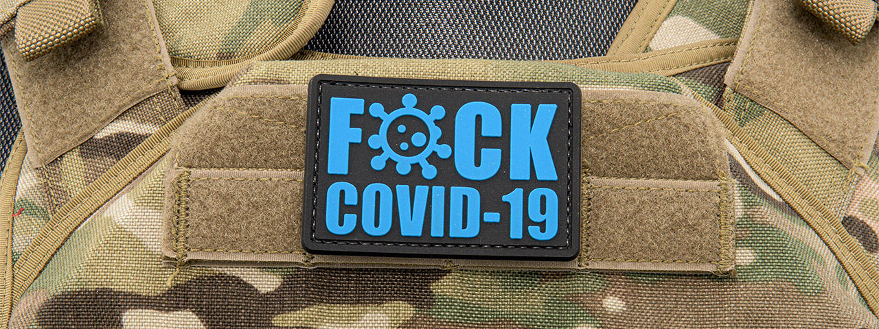 "Fuck Covid-19" PVC Patch (Color: Blue) - Click Image to Close