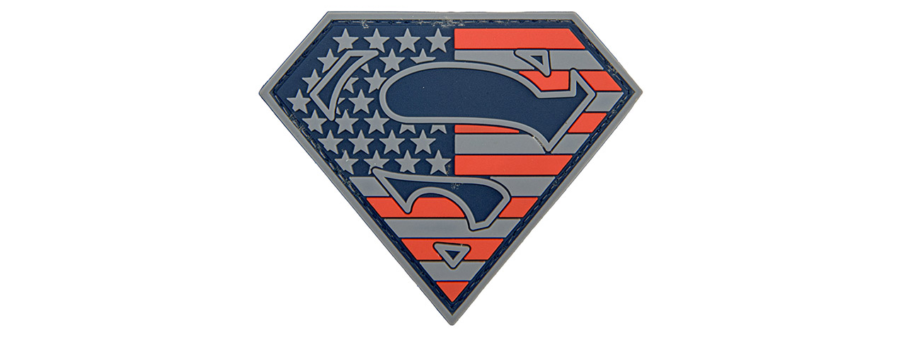 US Flag Superman Shield PVC Patch (Color: Blue / Red) - Click Image to Close