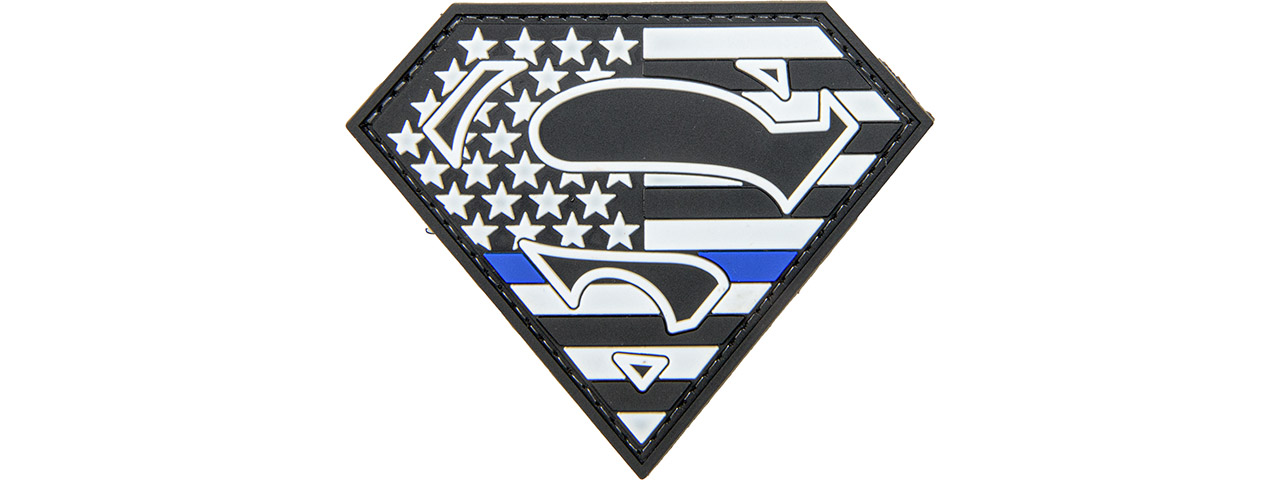 US Flag Superman Shield PVC Patch (Color: Black / White) - Click Image to Close