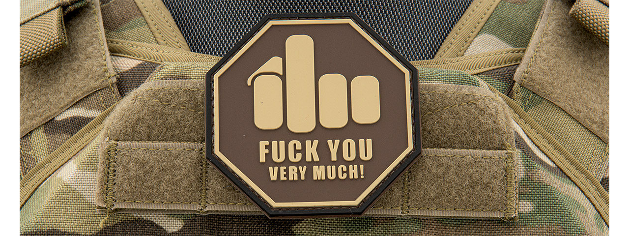Middle Finger "Fuck You Very Much" PVC Patch (Color: Tan) - Click Image to Close