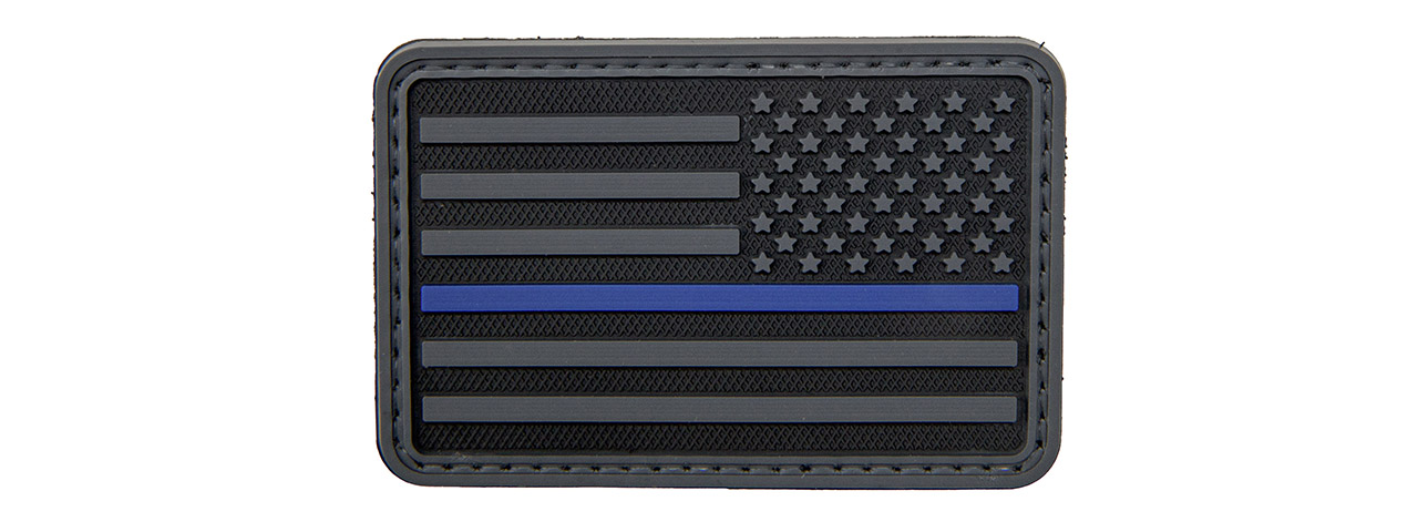 3D US Flag Reverse PVC Patch w/ Blue Stripe (Color: Black) - Click Image to Close