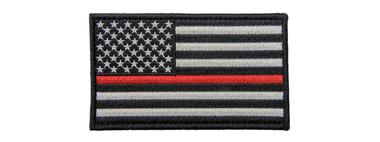 Large Embroidered Forward US Flag Patch w/ Red Line (Color: Black and White) - Click Image to Close
