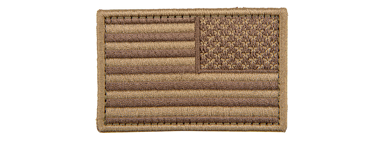 Embroidered Reverse US Flag Patch (Color: Coyote Tan) - Click Image to Close