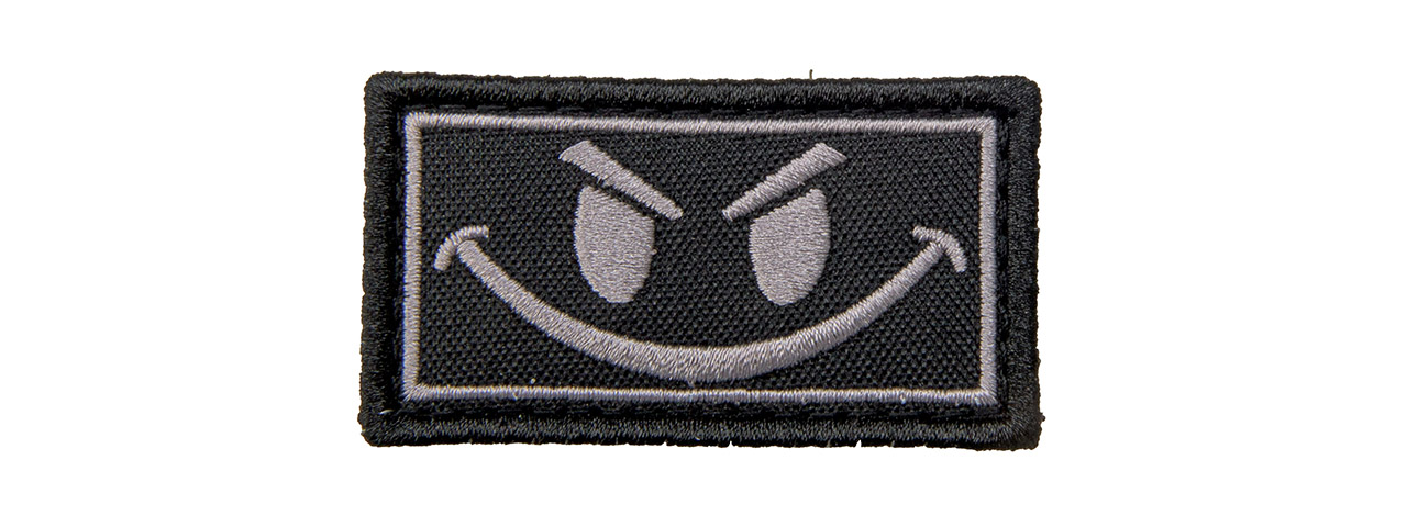 Embroidered Evil Smiley Patch (Color: Black and Gray) - Click Image to Close