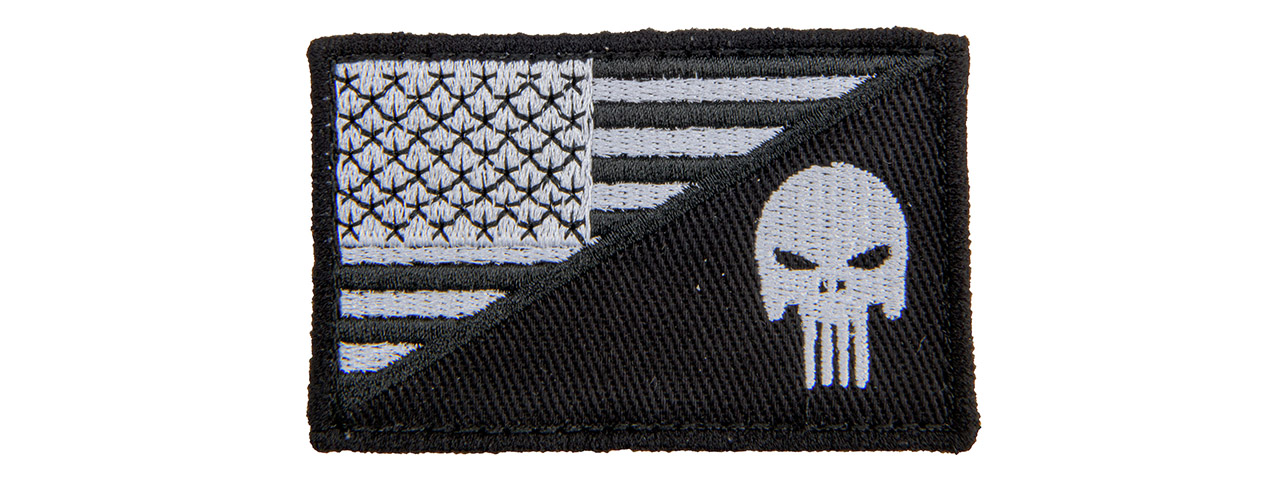 Embroidered US Swat Flag with Punisher Patch (Color: Black and White) - Click Image to Close