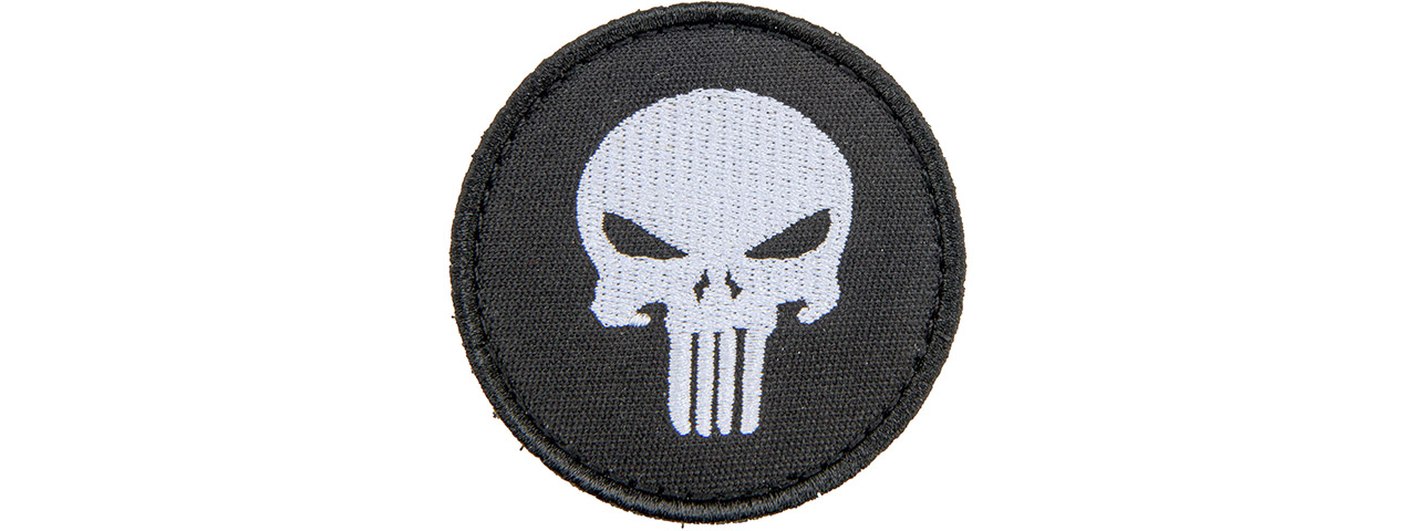 Embroidered Round Punisher Patch (Color: Black and White) - Click Image to Close