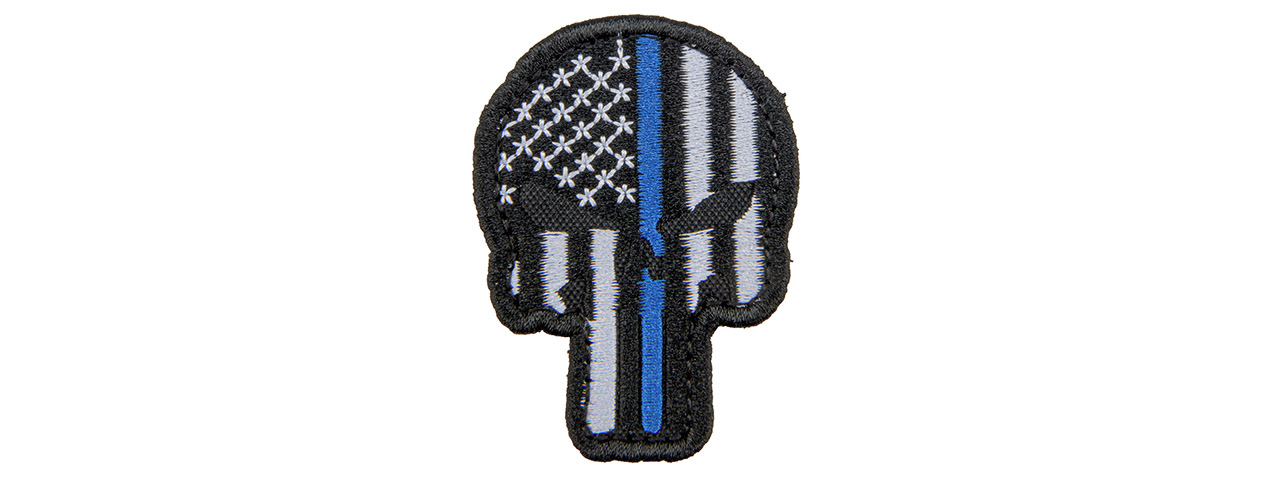 Embroidered Patriot Punisher US Flag PVC Patch w/ Thin Blue Line - Click Image to Close