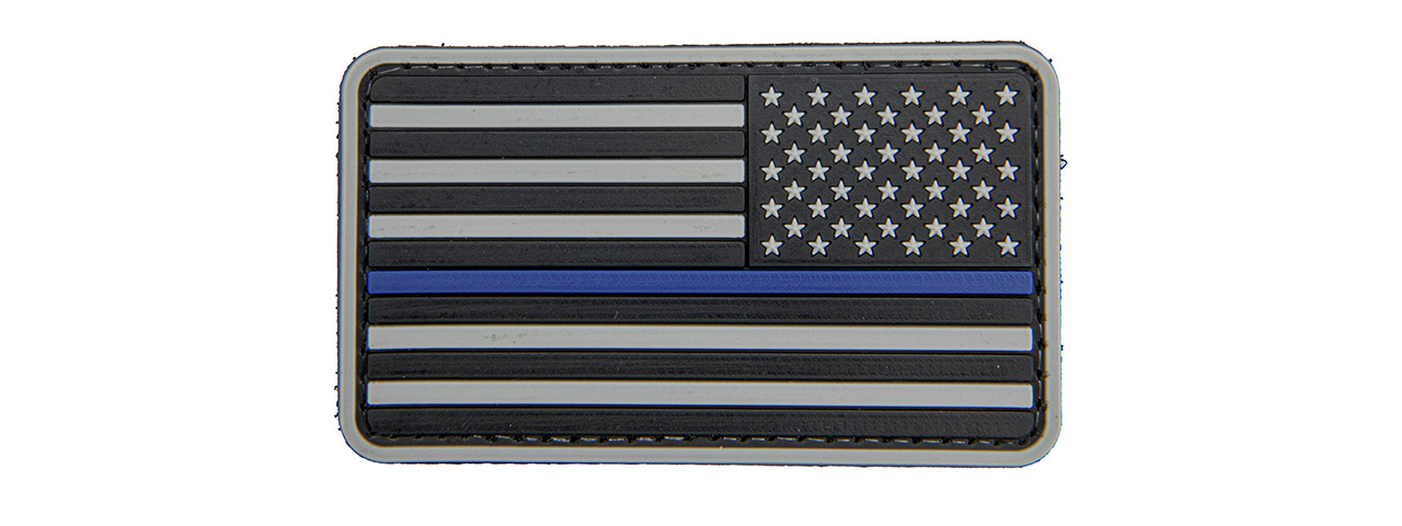 US Flag Reverse PVC Patch w/ Blue Stripe (Color: Black and Light Gray) - Click Image to Close