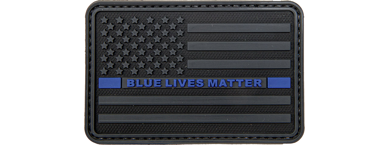 US Flag with Blue Line Saying Blue Lives Matters PVC Patch (Color: Dark Gray w/ Blue Line) - Click Image to Close