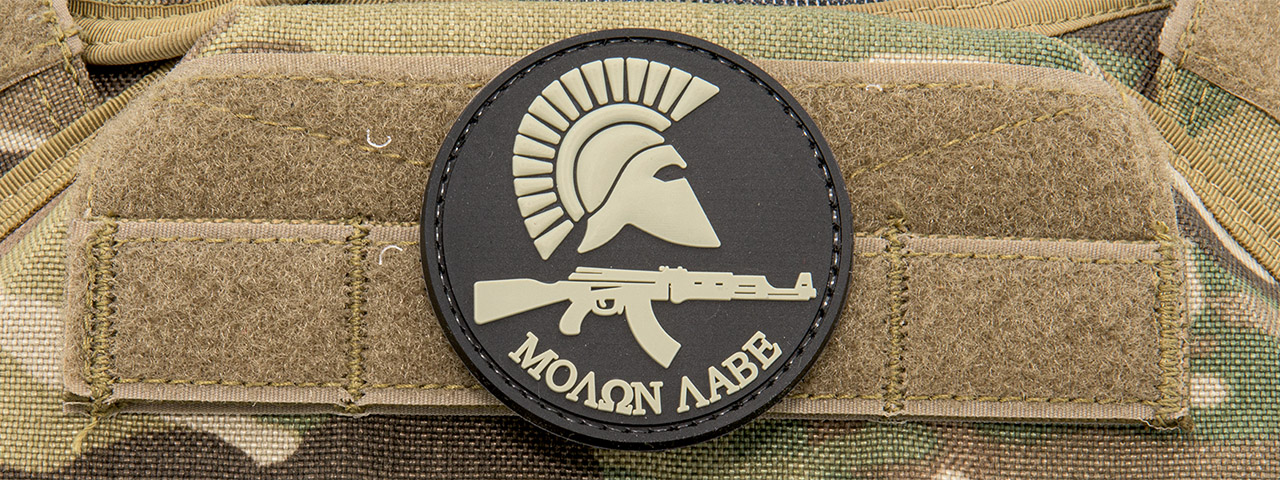 Round Molon Labe with AK Rifle PVC Patch (Color: Black) - Click Image to Close