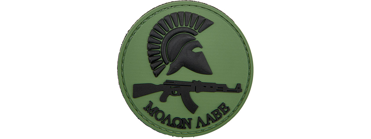 Round Molon Labe with AK Rifle PVC Patch (Color: OD Green) - Click Image to Close