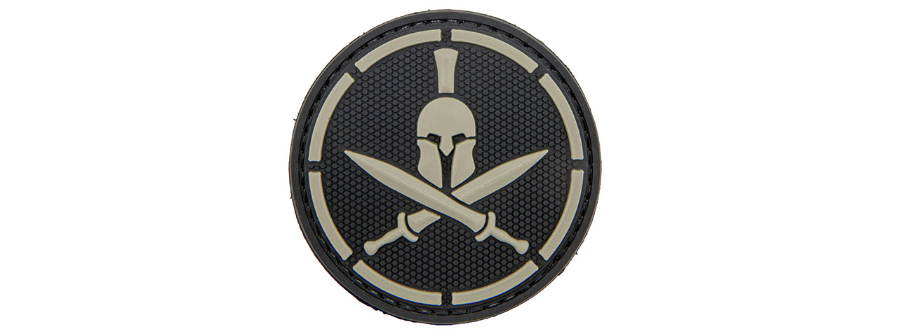Spartan Helmet Crossed Swords PVC Patch (Color: Black) - Click Image to Close