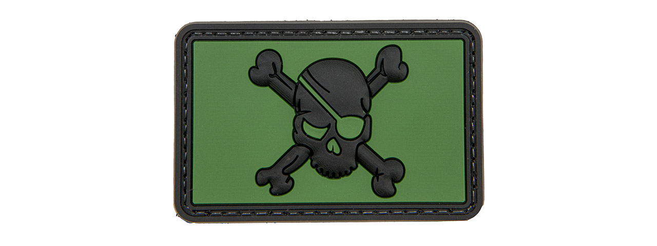 Pirate Skull with Cross Bones PVC Patch (Color: Forest Green) - Click Image to Close
