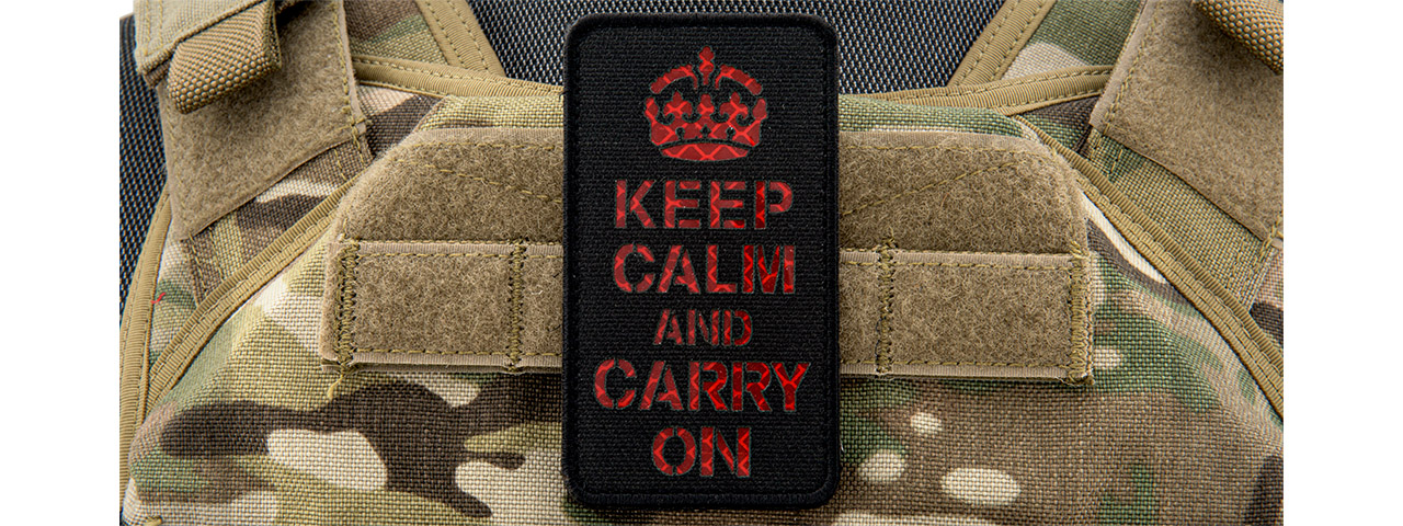 Reflective Keep Calm and Carry on Patch (Color: Black and Red) - Click Image to Close