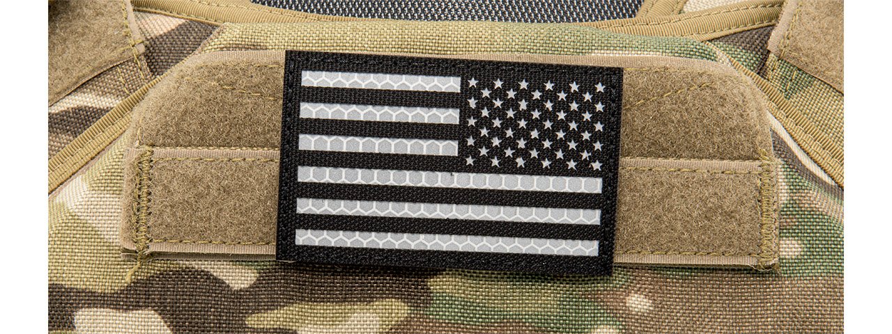 Reflective Fabric Reverse US Flag (Color: Black and White) - Click Image to Close