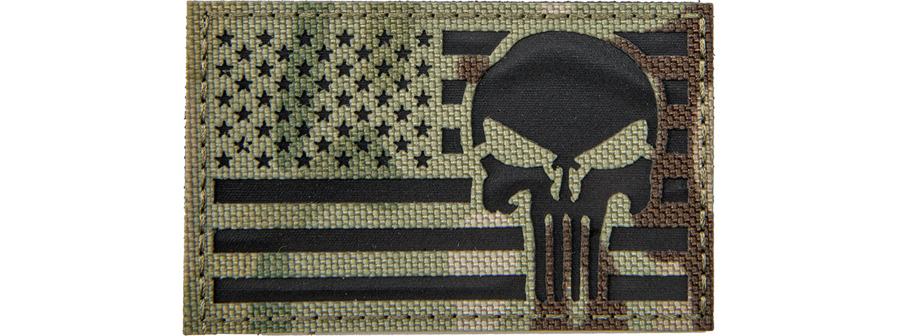 Reflective Fabric US Flag w/ Punisher (Color: Multi-Camo) - Click Image to Close