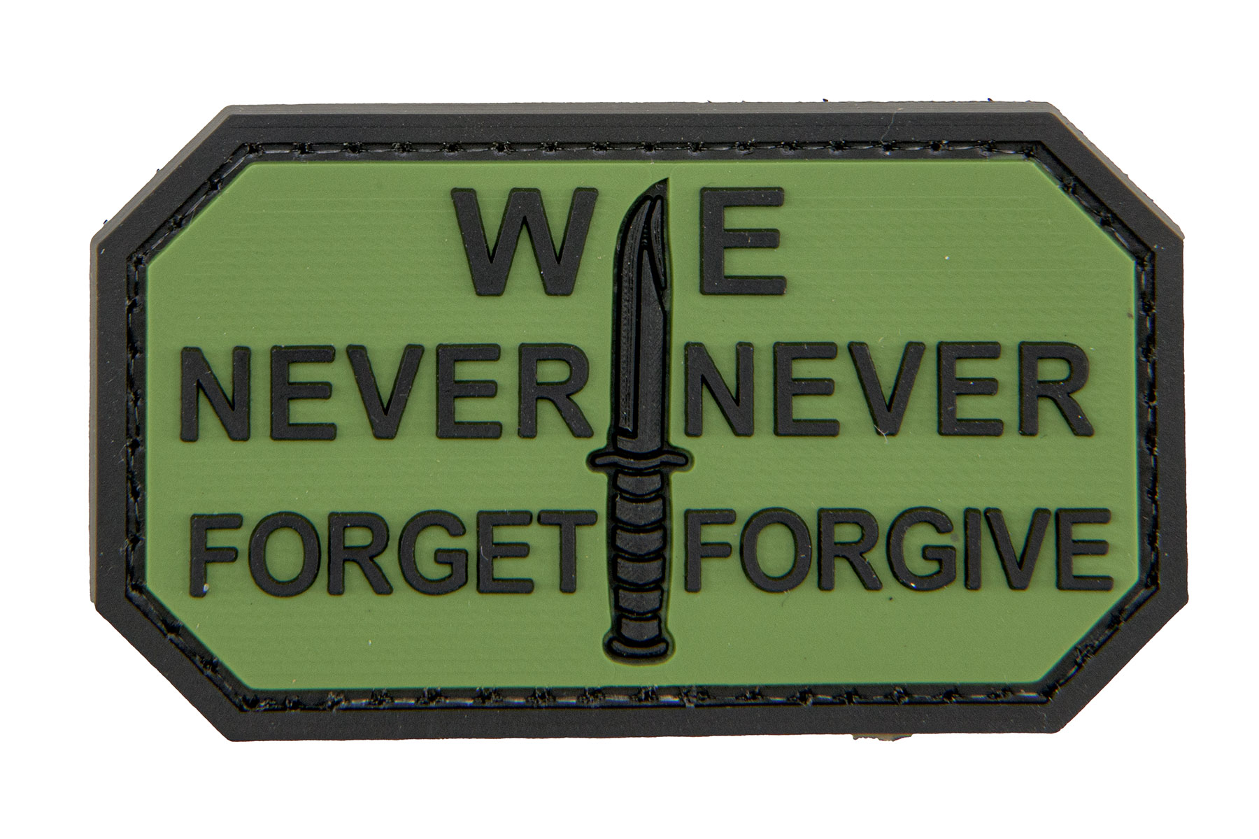We Never Forget, Never Forgive PVC Patch (Color: Forest Green) - Click Image to Close