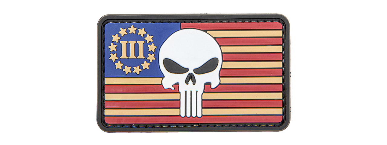 US Flag with Three Percenter and Punisher PVC Patch - Click Image to Close