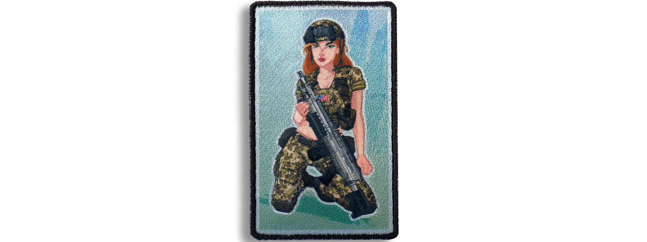 "Ali" The Ginger US Army Ranger Modern Pin-up Girl Embroidered Morale Patch - Click Image to Close