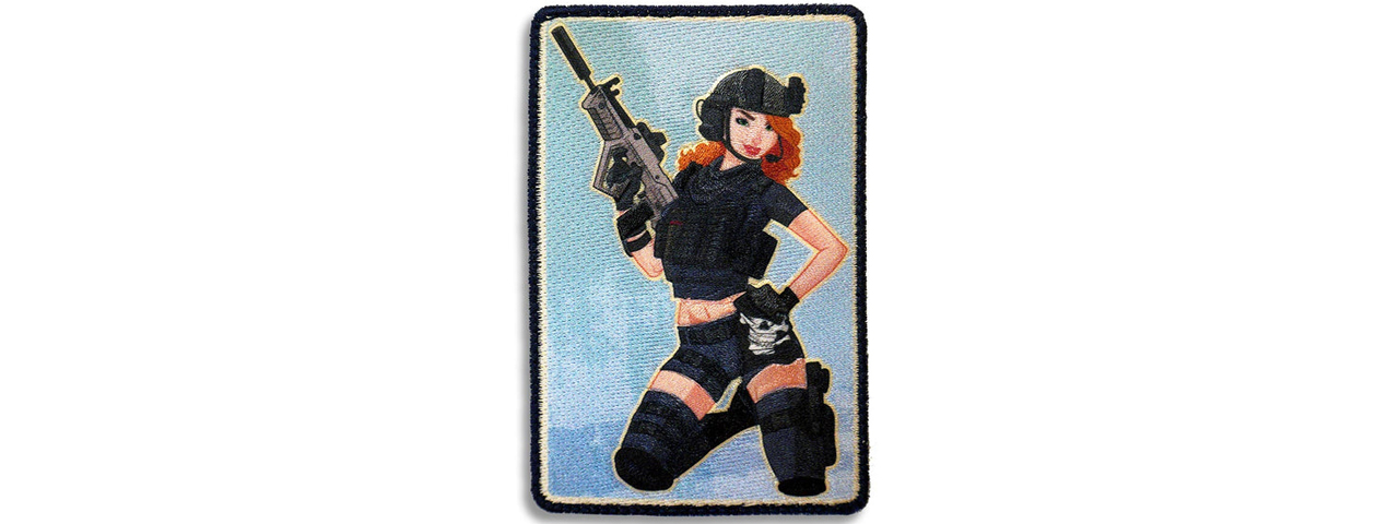 "Jess" The Ginger Black Ops Modern Pin-Up Girl Embroidered Morale Patch - Click Image to Close