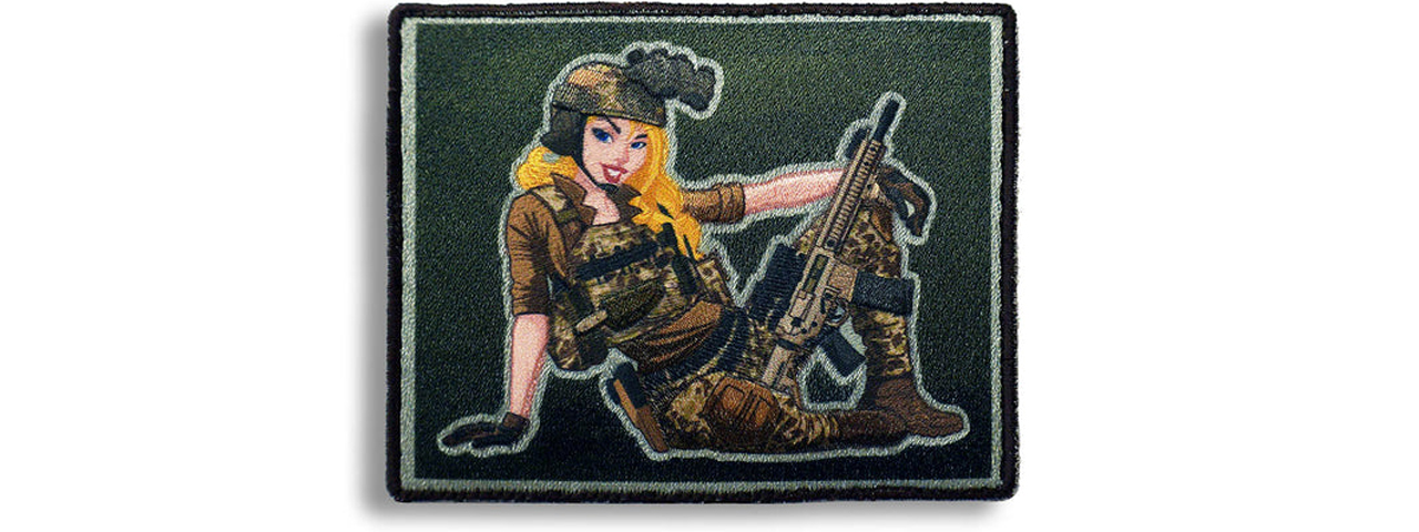 "Sam" The Blonde Navy Seal Modern Pin-Up Girl Embroidered Patch - Click Image to Close