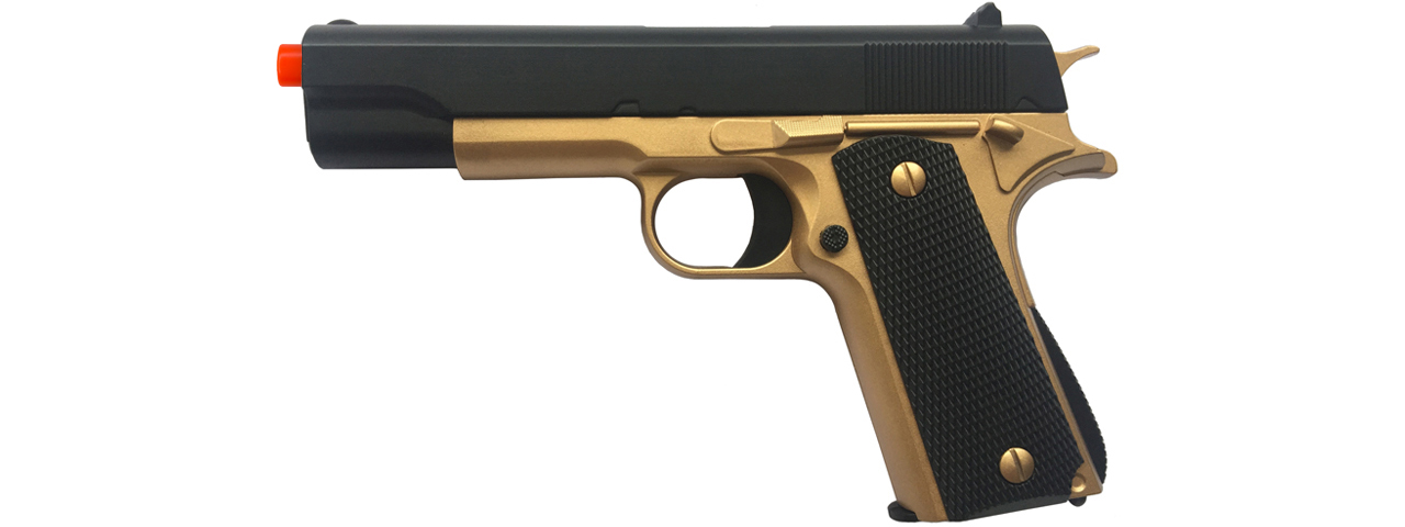 UK Arms 1911 Alloy Series Spring Airsoft Pistol (Color: Gold) - Click Image to Close
