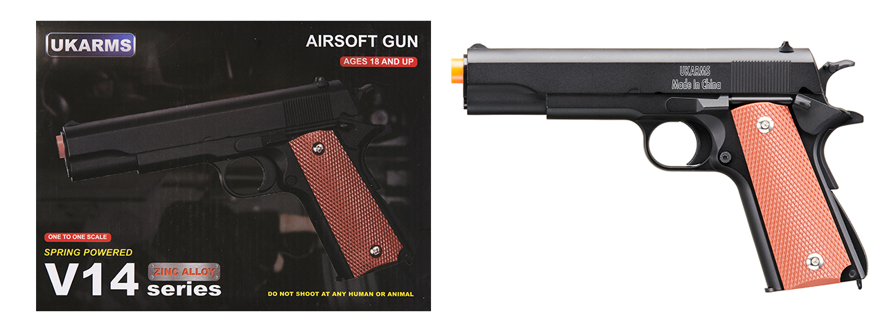 UK Arms 1911 Heavyweight Series Airsoft Spring Pistol (Color: Black) - Click Image to Close