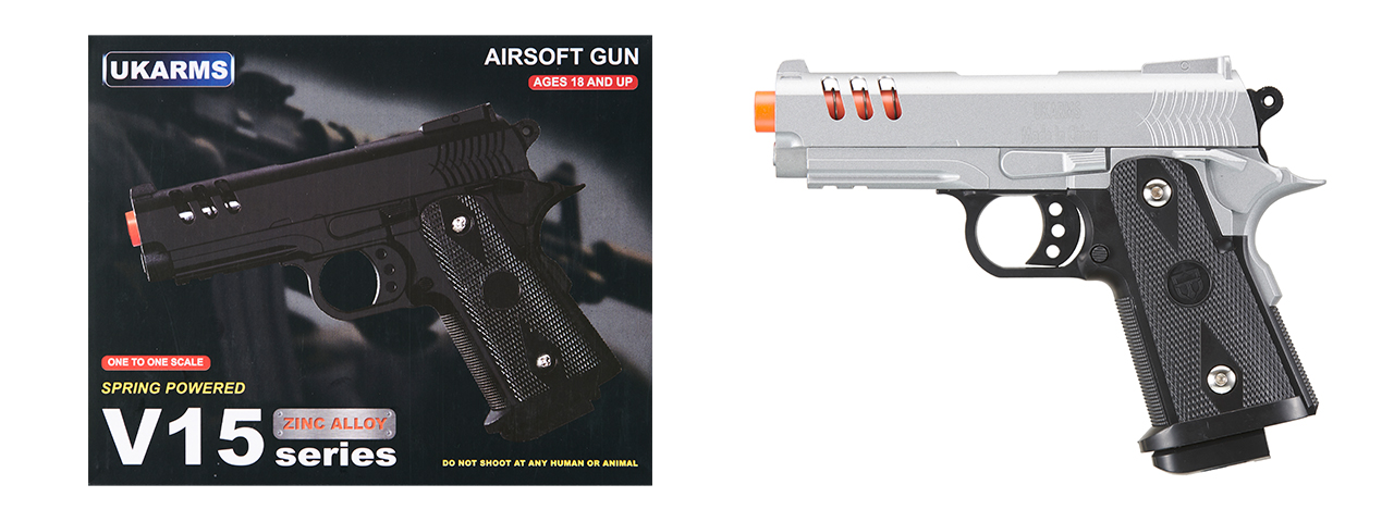 UK Arms 2011 Compact Heavyweight Series Airsoft Spring Pistol (Color: Silver) - Click Image to Close