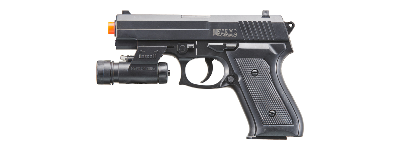 UK Arms V1918A Spring Powered Airsoft Pistol w/ Laser & Light (Color: Black) - Click Image to Close