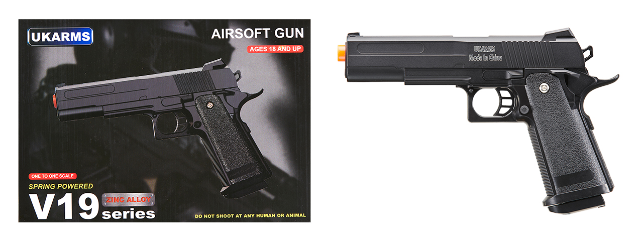 UK Arms 2011 Alloy Series Spring Airsoft Pistol (Color: Black) - Click Image to Close