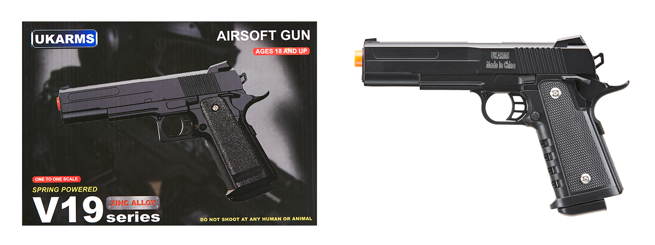 UK Arms 1911 Alloy Series Spring Airsoft Pistol (Color: Black) - Click Image to Close