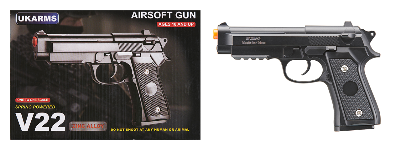 UK Arms M9 Alloy Series Airsoft Spring Pistol (Color: Black) - Click Image to Close