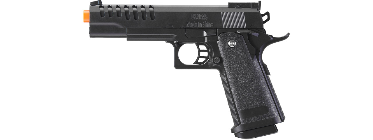 UK Arms M1911 Custom Plastic Spring Airsoft Pistol (Color: Black) - Click Image to Close