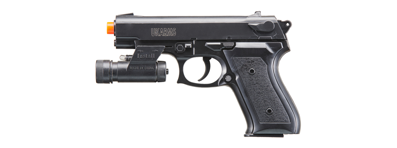 UK Arms VP99A Spring Powered Airsoft Pistol w/ Laser & Light (Color: Black) - Click Image to Close