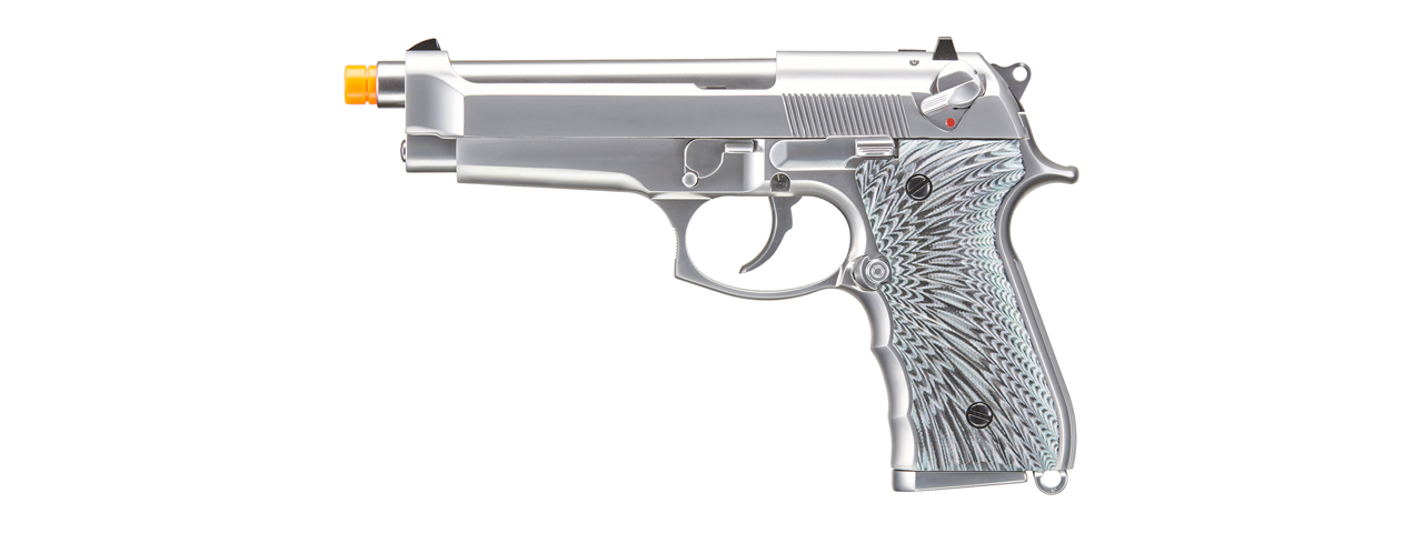 WE-Tech New System M92 Eagle Full Auto Airsoft Gas Blowback Pistol (Color: Silver) - Click Image to Close