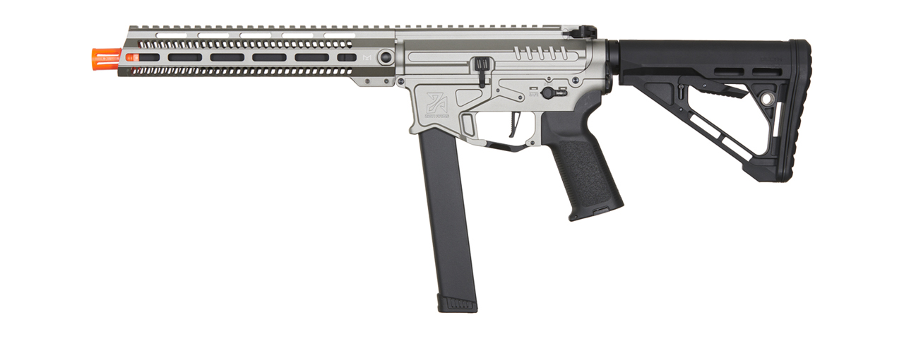 Zion Arms R&D Precision Licensed PW9 Mod 1 Long Rail Airsoft Rifle with Delta Stock (Color: Grey) - Click Image to Close