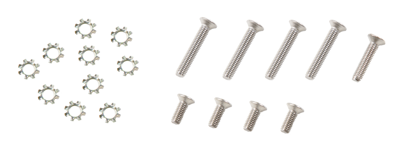 Lancer Tactical Steel Screw Set for TM Spec Version 2 Gearboxes (Color: Silver) - Click Image to Close