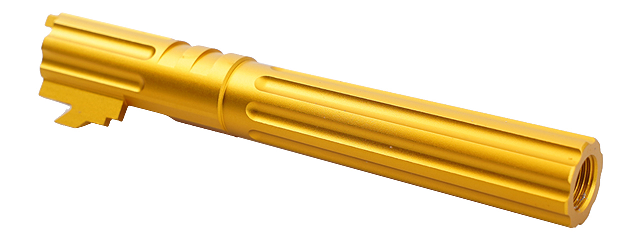 Atlas Custom Works 5.1 Inch Aluminum Straight Fluted Outer Barrel for TM Hicapa M11 CW GBBP (Gold) - Click Image to Close