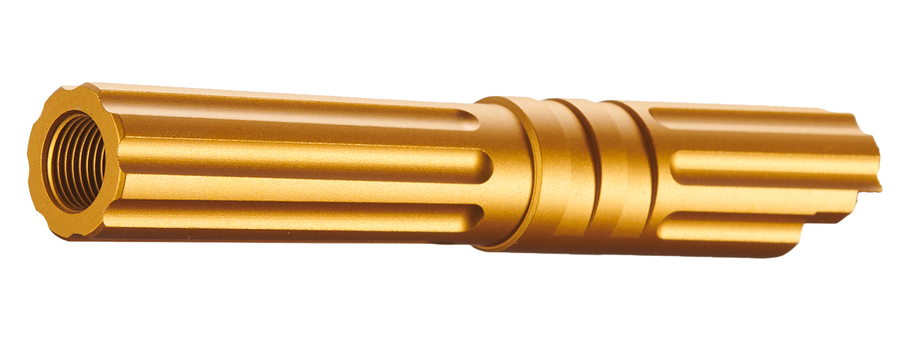 Atlas Custom Works 4.3 Inch Aluminum Straight Fluted Outer Barrel for TM Hicapa M11 CW GBBP (Gold) - Click Image to Close