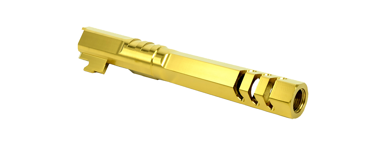 Airsoft Masterpiece Edge "HEXA" Stainless Steel Outer Barrel for 5.1 Hi Capa (Gold) - Click Image to Close