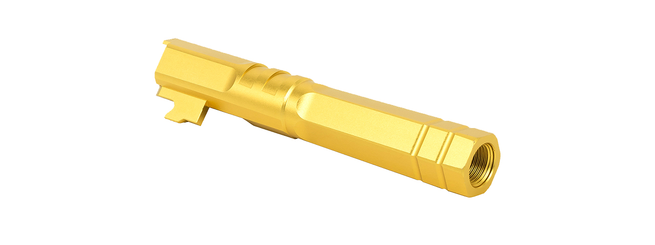 Airsoft Masterpiece Edge "HEXA" Aluminum Outer Barrel for 4.3 Hi Capa (Gold) - Click Image to Close