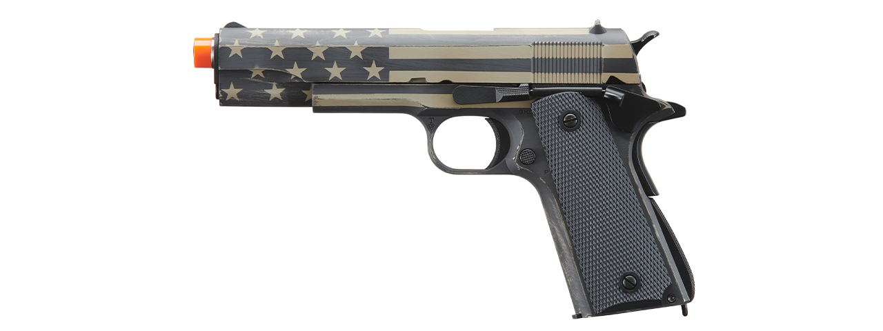 Army Armament Full Metal 1911 GBB Airsoft Pistol - Custom Cerakote Distressed Black/Tan Stars & Stripes - Click Image to Close