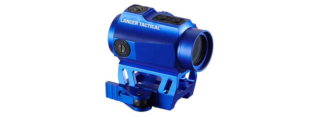 Lancer Tactical 1X25 2 MOA Red/Green Dot Sight w/ QD Riser Mount (Blue) - Click Image to Close