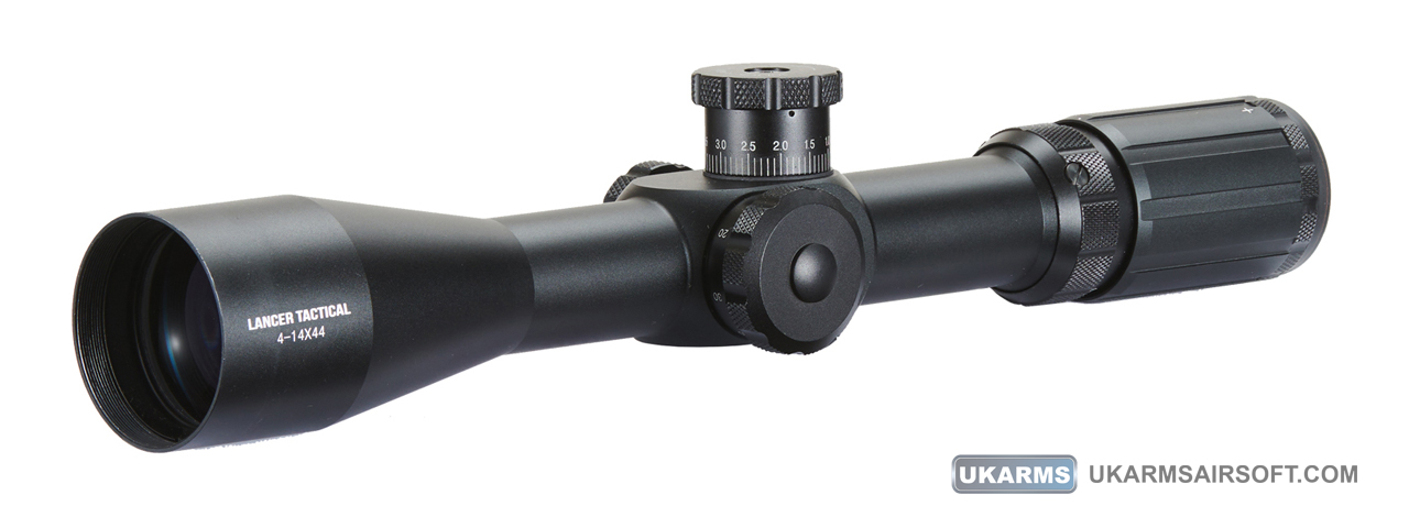 Lancer Tactical 4-14x44 Rifle Scope (Color: Black) - Click Image to Close