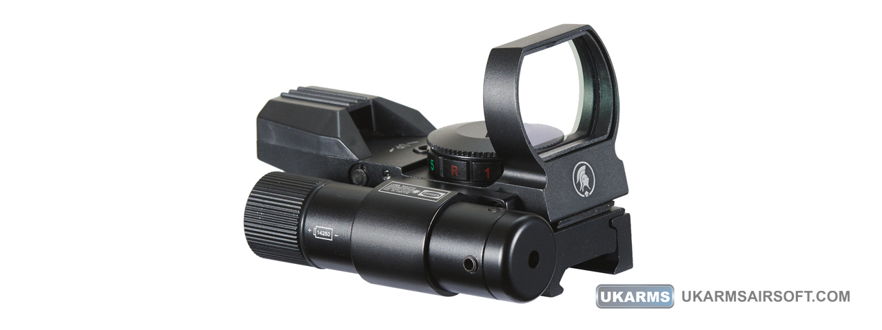 Lancer Tactical 4-Reticle Red/Green Dot Reflect Sight with Green Laser (Color: Black) - Click Image to Close