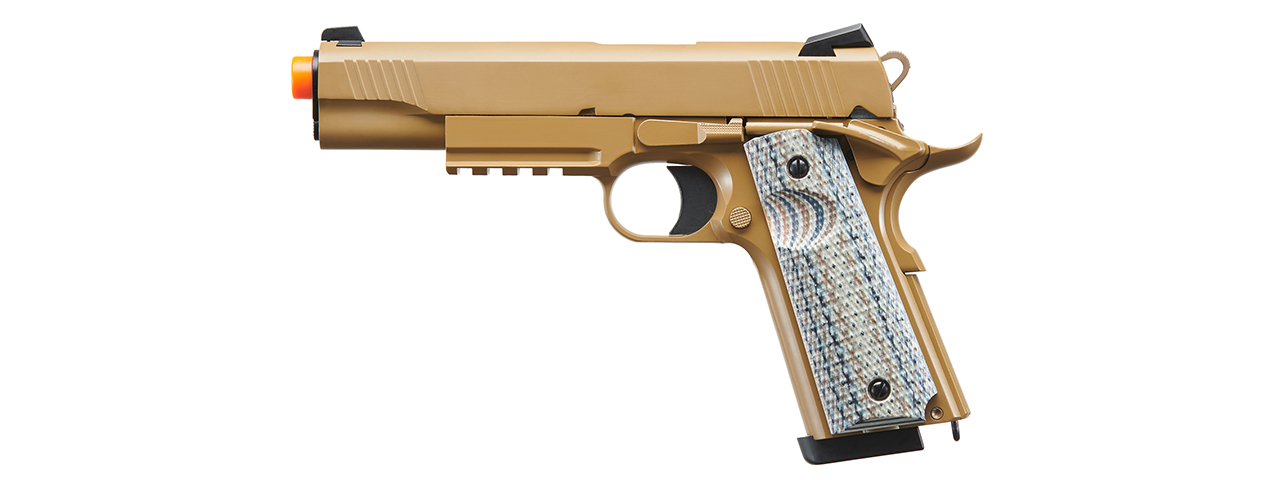 DOUBLE BELL M1911 CQB TACTICAL GAS BLOWBACK GBB AIRSOFT PISTOL (TAN) - Click Image to Close