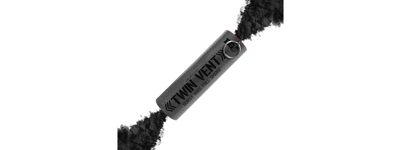 Enola Gaye Twin Vent Burst High Output Airsoft Wire Pull Smoke Grenade (Color: Black) - Click Image to Close
